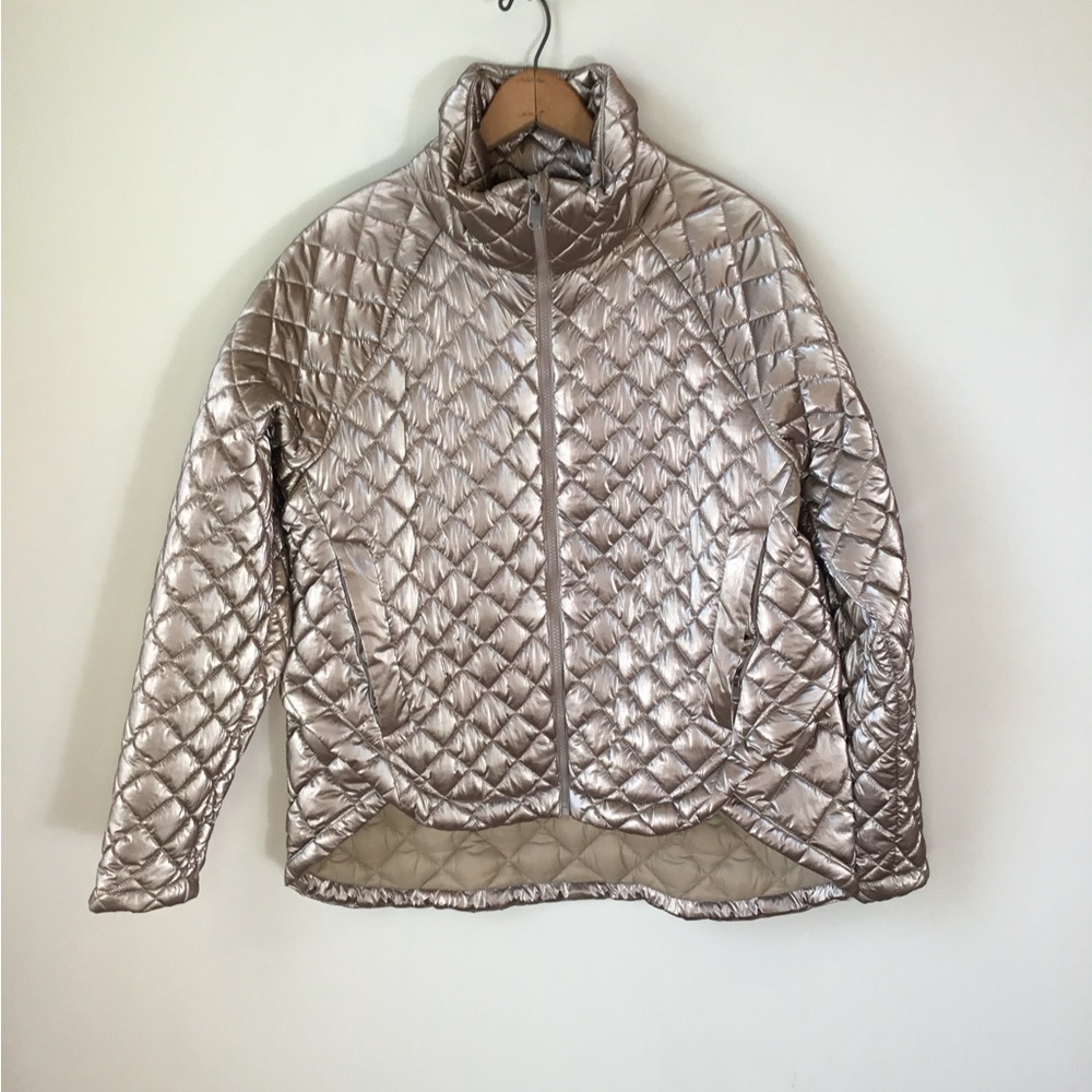 Athleta Whisper Featherless Quilted Metallic Gold Jacket - Picture 2 of 8